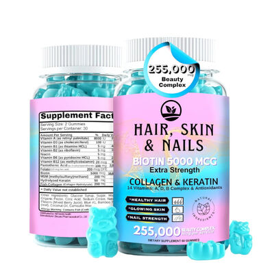 품질  5000mcg Biotin Gummies with 1000mg Hydrolyzed Collagen for Stronger Hair and Healthier Skin - Vegan-Friendly Hair Growth Gummies 공장